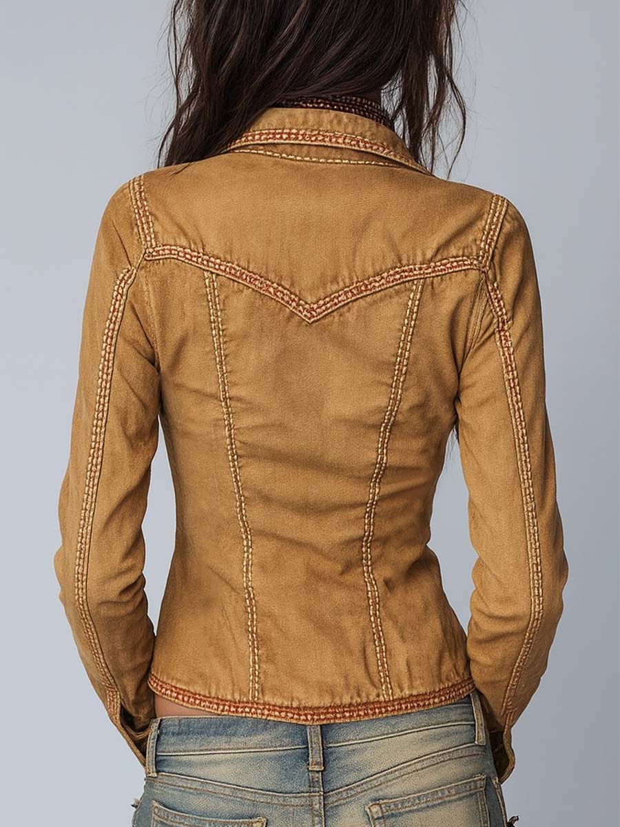 Women’s Slim Fit Vintage Washed Khaki Trucker Jacket