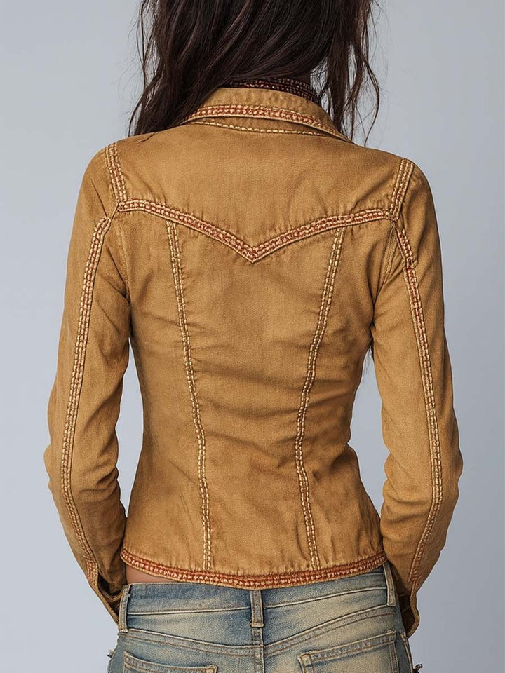 Women’s Slim Fit Vintage Washed Khaki Trucker Jacket