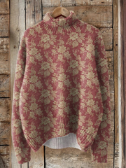 Women’s Retro Rose Print Turtleneck Sweater
