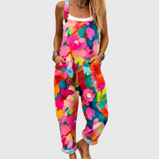 Women’s Colorful Floral Print Wide Leg Overalls
