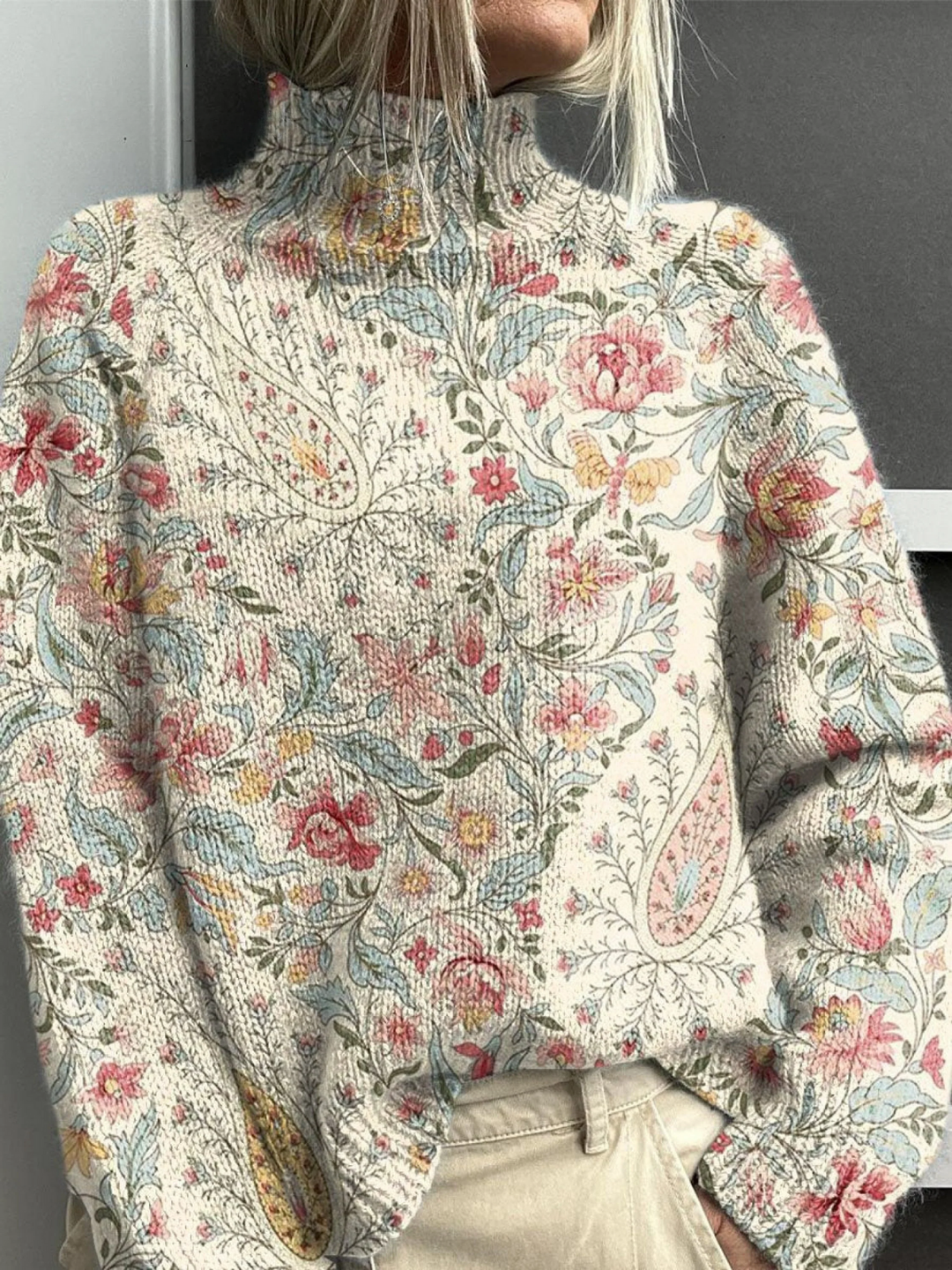 Women’s Vintage Paisley Turtleneck Sweater