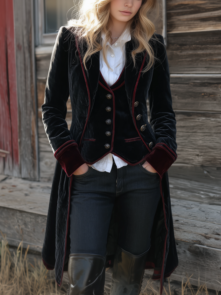 Women’s Vintage Contrast Trim Longline Jacket