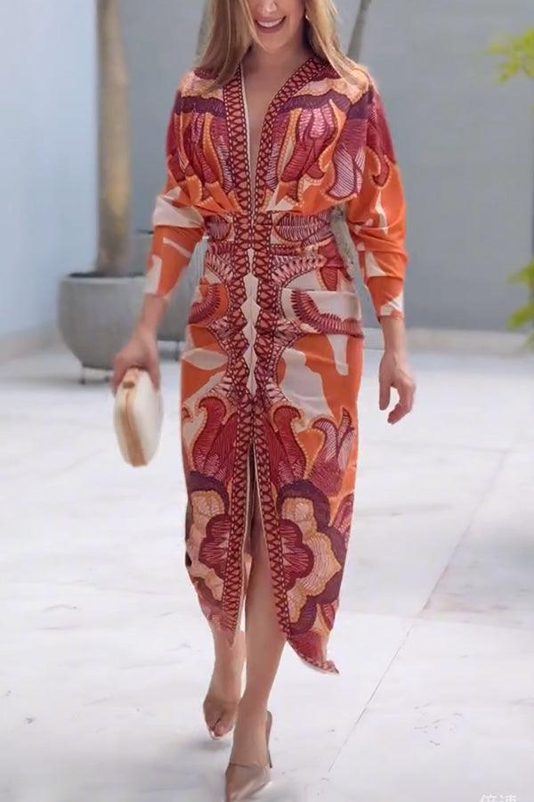 Women’s Printed Dolman Sleeve Midi Dress