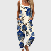 Women’s Royal Blue Floral Print Dungarees