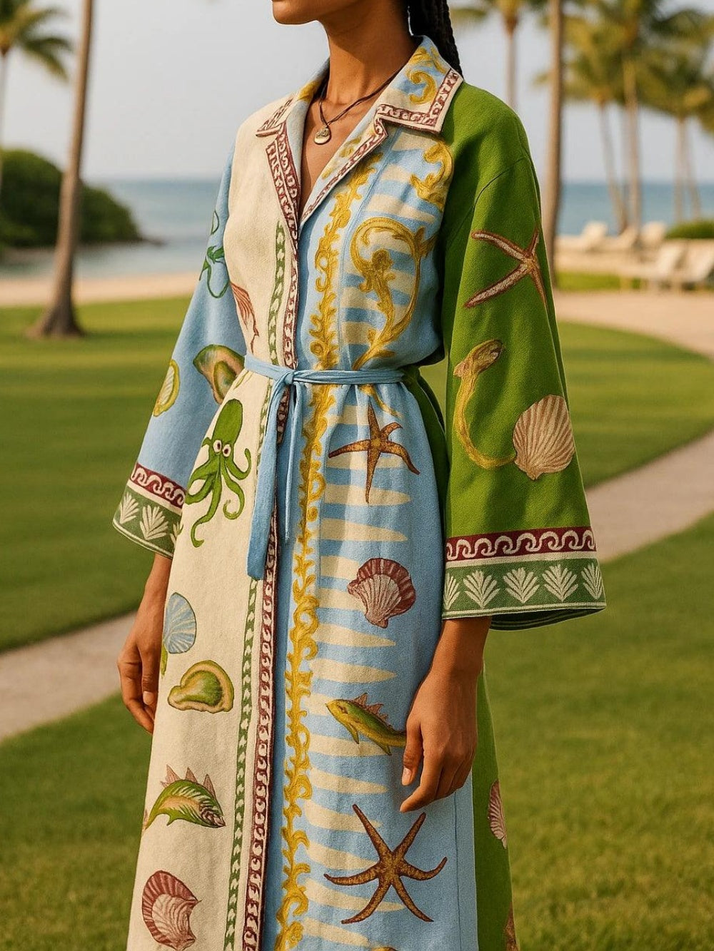 Women’s Belted Printed Midi Shirt Dress