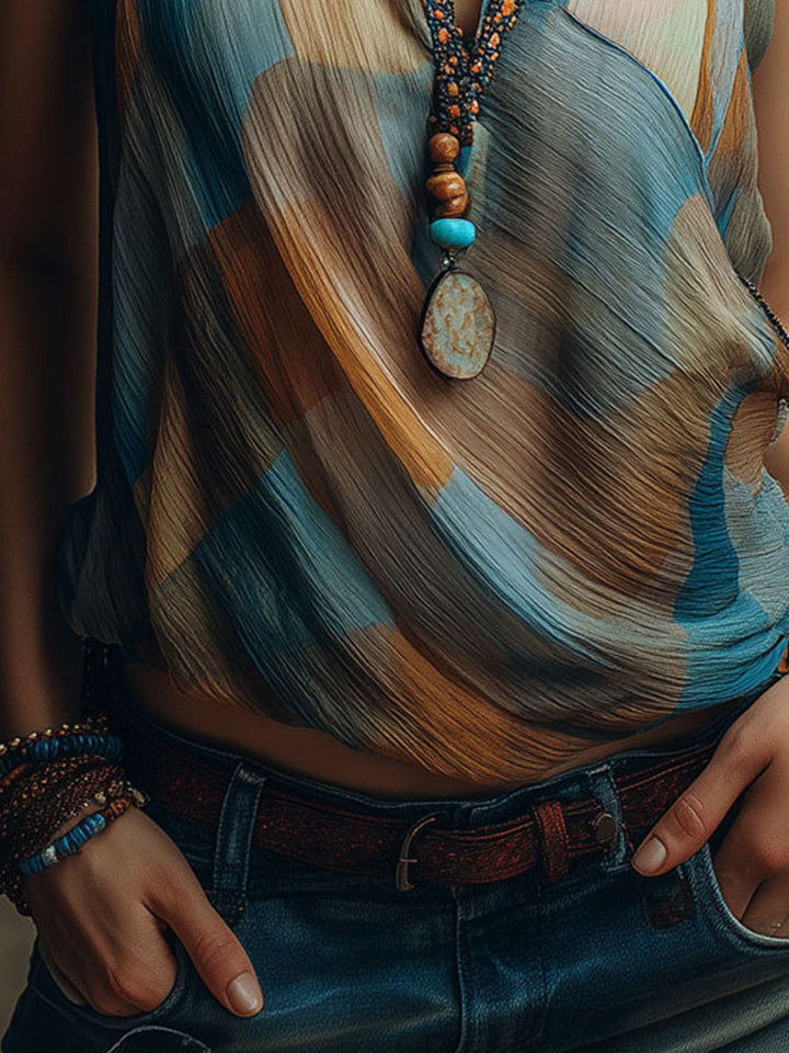 Women’s Boho Halter Scarf Neck Blouse