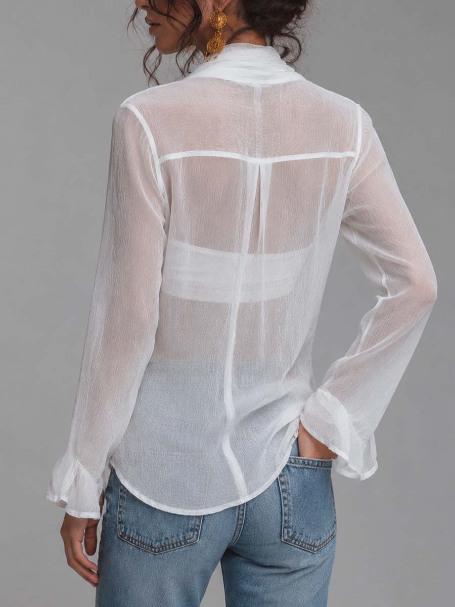 Women’s Sheer Wrap Tie Front Long Sleeve Blouse and Camisole Set