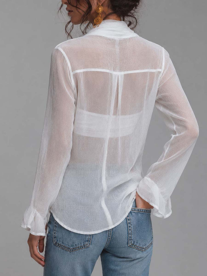 Women’s Sheer Wrap Tie Front Long Sleeve Blouse and Camisole Set