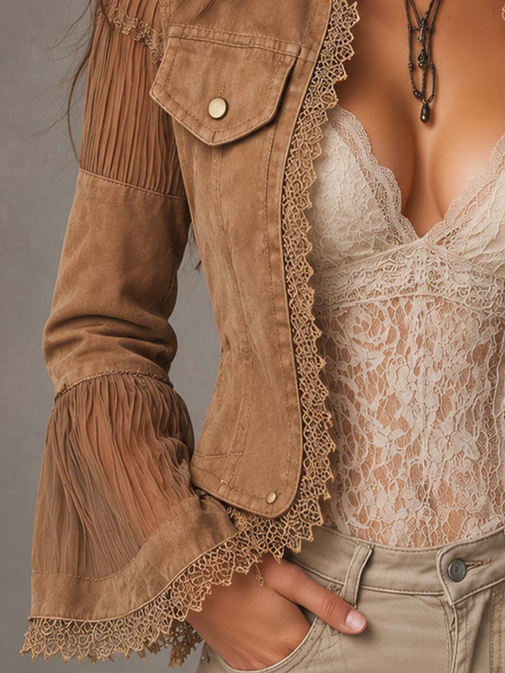 Women’s Boho Patchwork Sheer Sleeve Jacket
