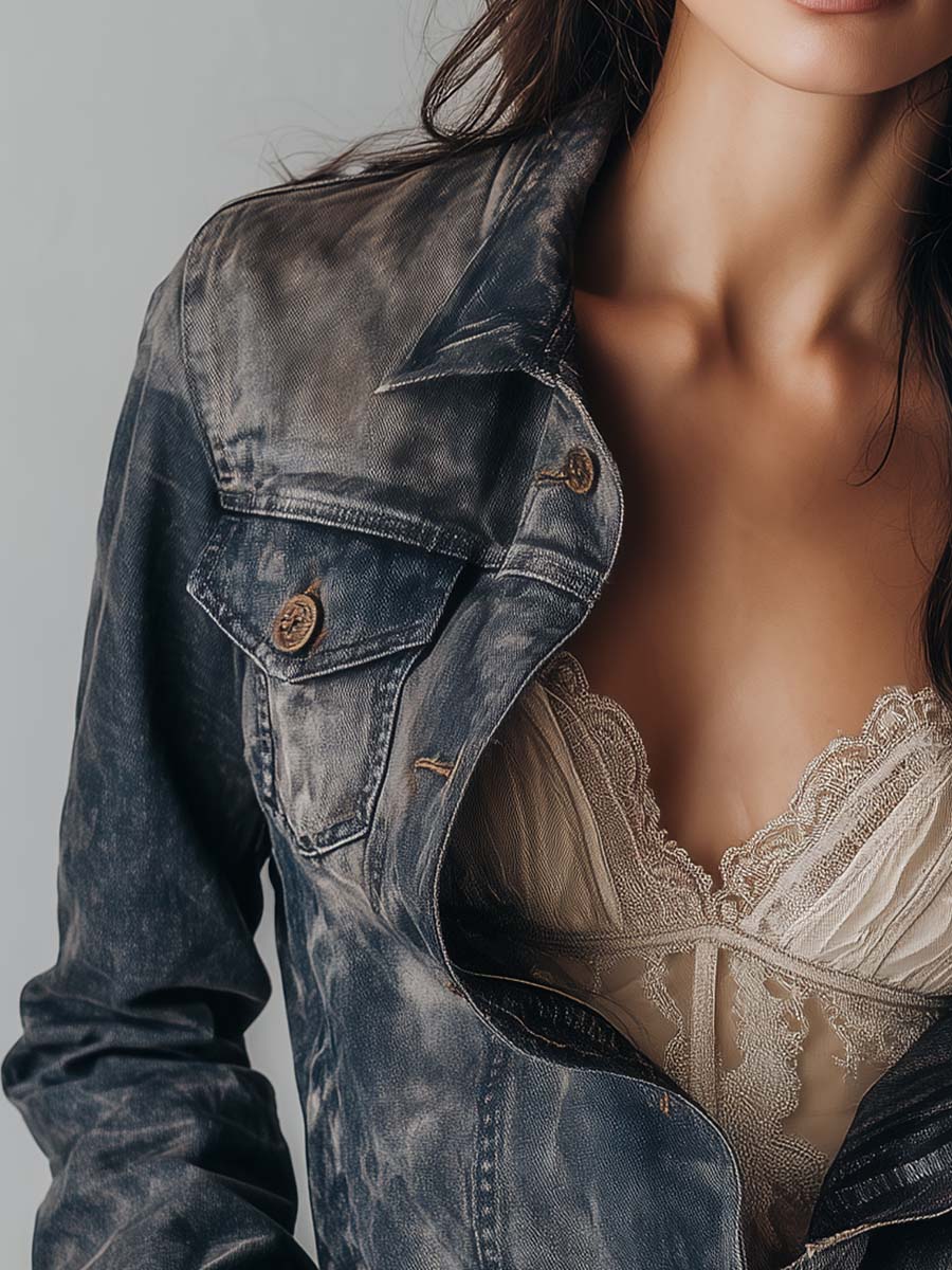 Women’s Vintage Western Cropped Button-Front Jacket