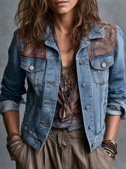 Women’s Boho Paisley Shoulder Panel Trucker Jacket