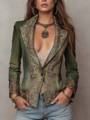Women’s Olive Green Floral Single Button Fitted Blazer