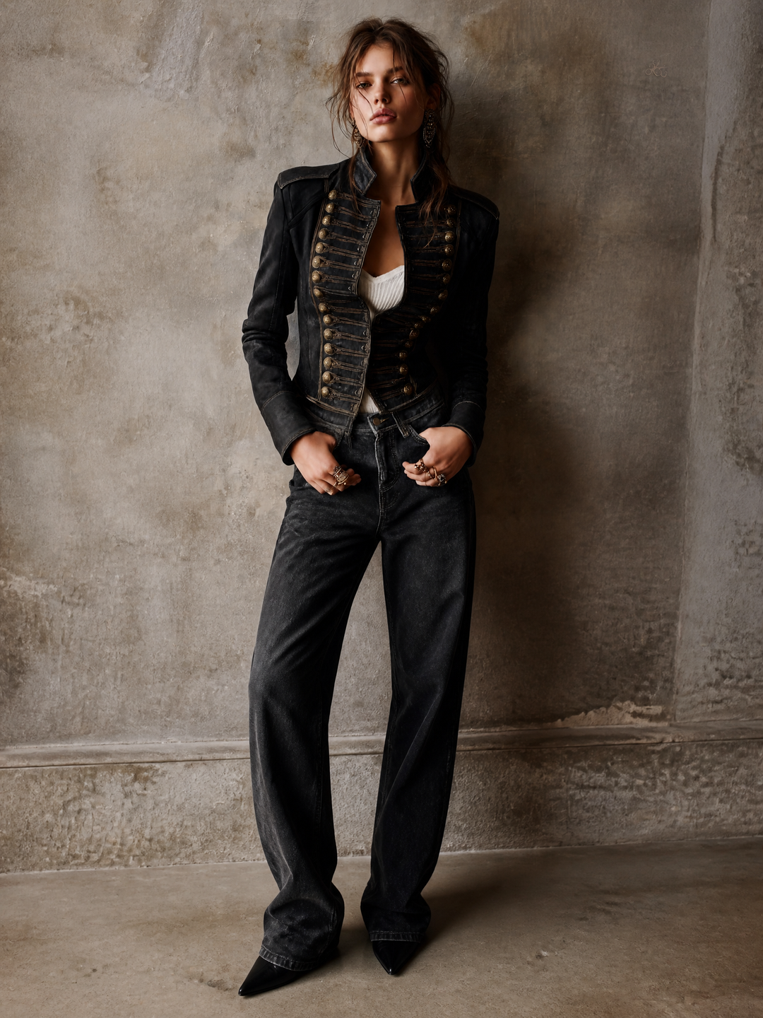 Women’s Vintage Military Gold-Trim Jacket