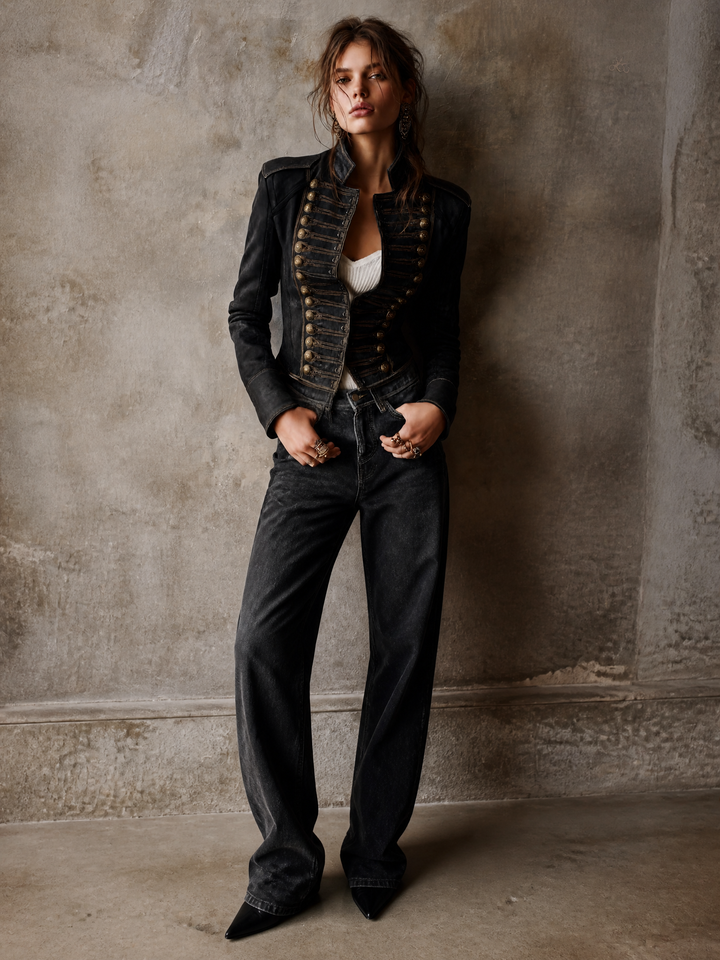Women’s Vintage Military Gold-Trim Jacket