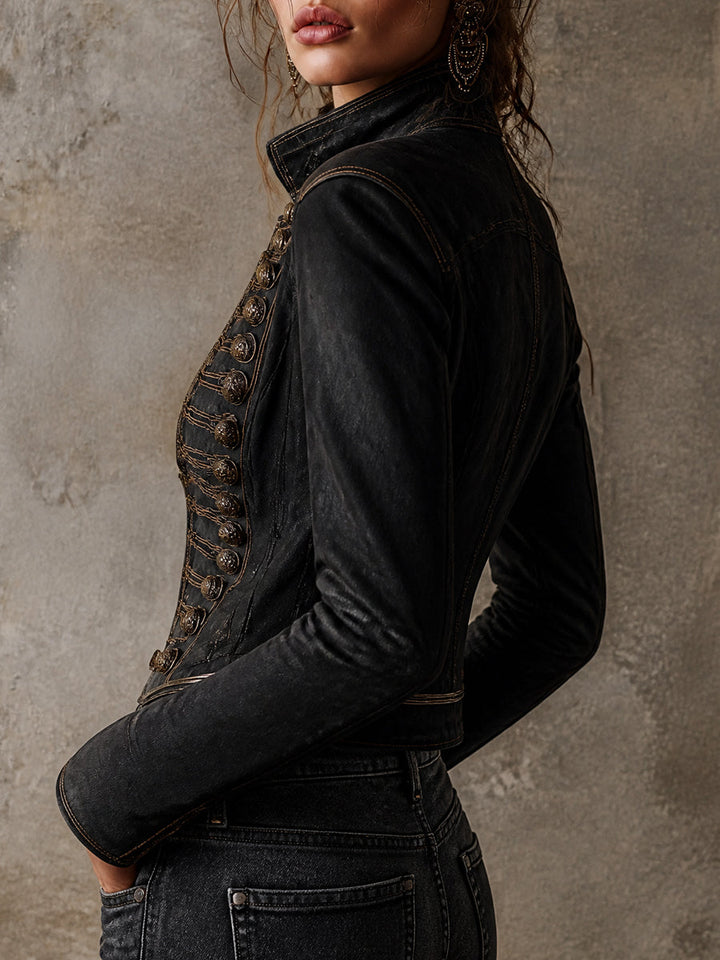 Women’s Vintage Military Gold-Trim Jacket