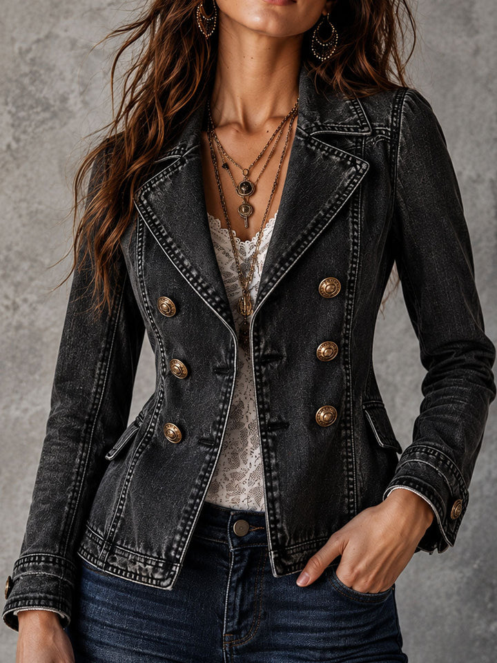 Women’s Vintage Washed Double Breasted Lapel Jacket