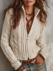 Women’s Boho Cable Knit Zip Up Cardigan