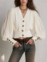 Women’s Ivory Ribbed Knit Sheer Sleeve Cardigan