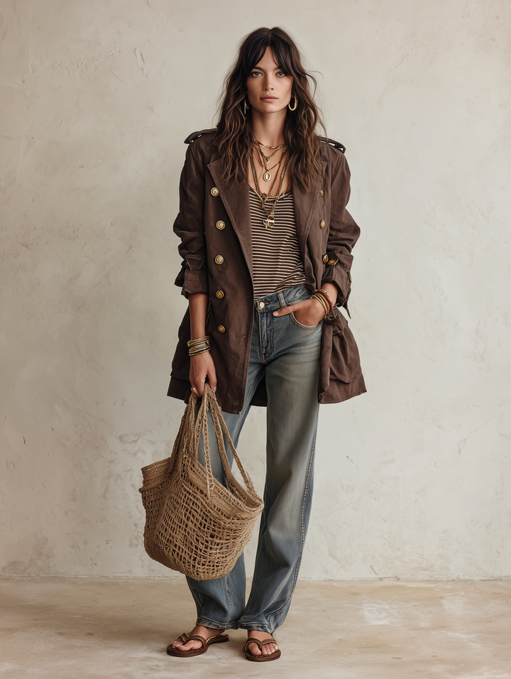 Women’s Double Breasted Belted Chocolate Brown Trench Coat