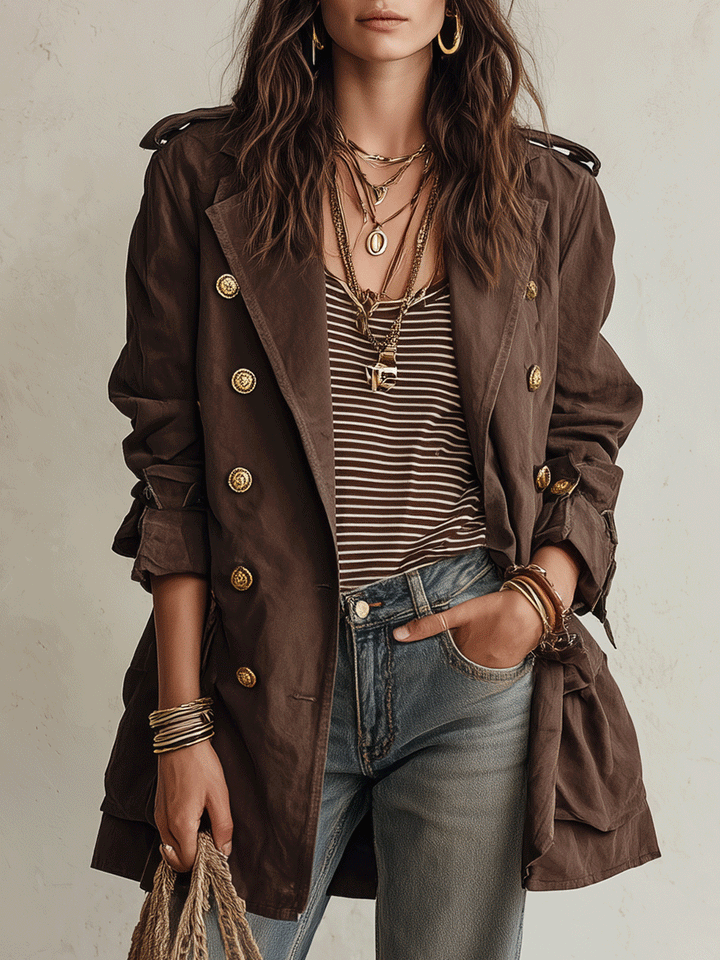 Women’s Double Breasted Belted Chocolate Brown Trench Coat
