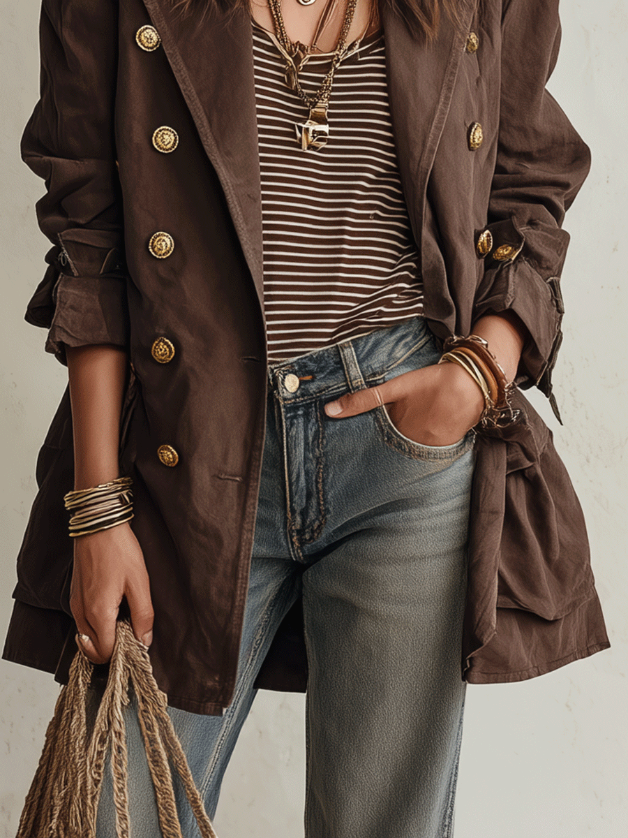 Women’s Double Breasted Belted Chocolate Brown Trench Coat