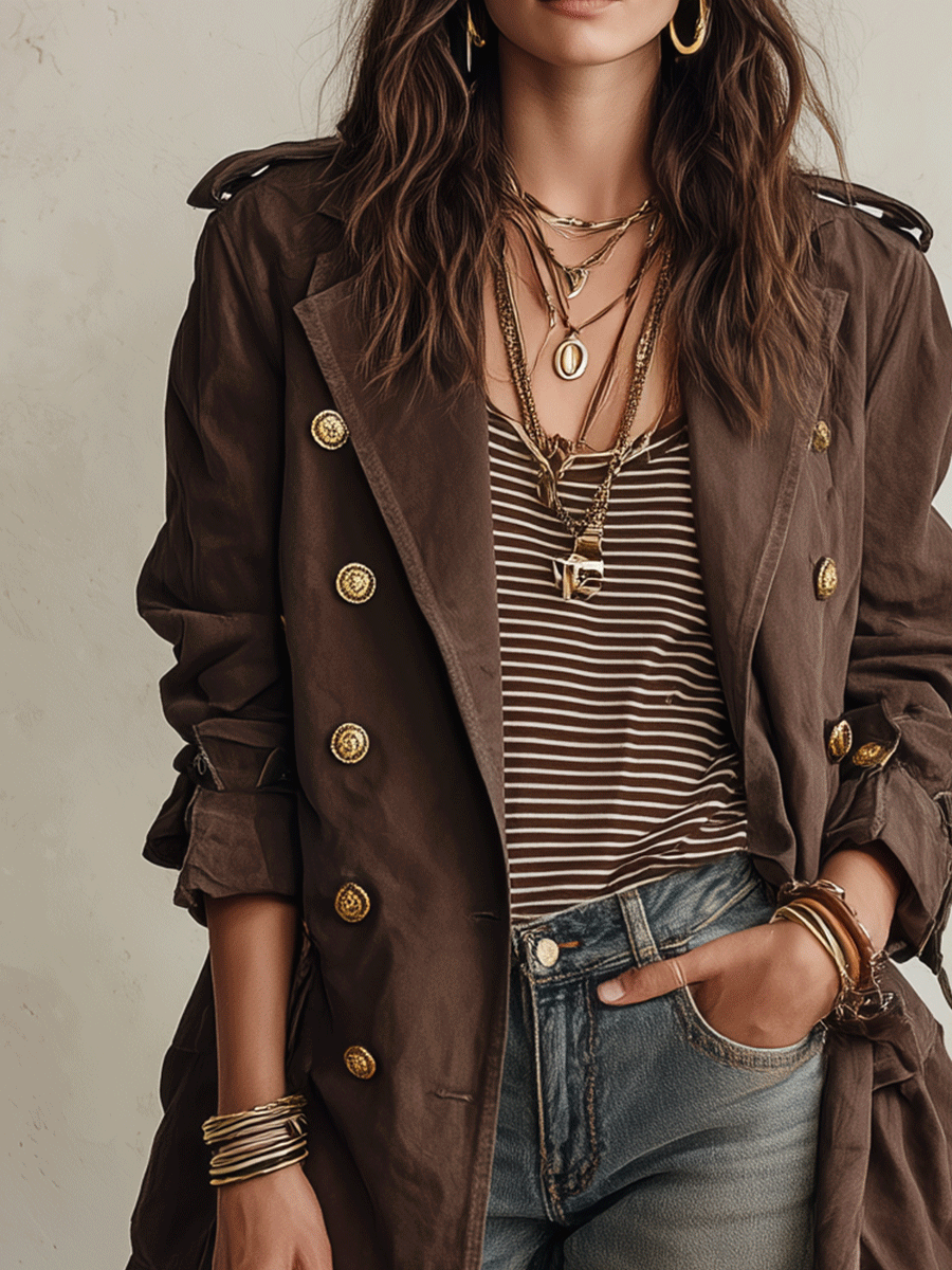 Women’s Double Breasted Belted Chocolate Brown Trench Coat