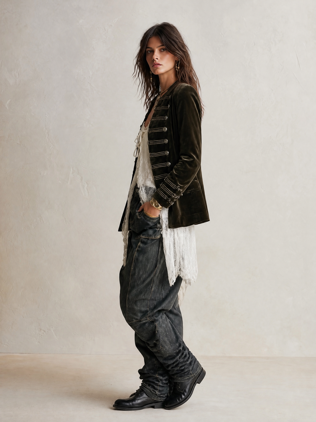 Women’s Military Double-Breasted Button-Detail Jacket
