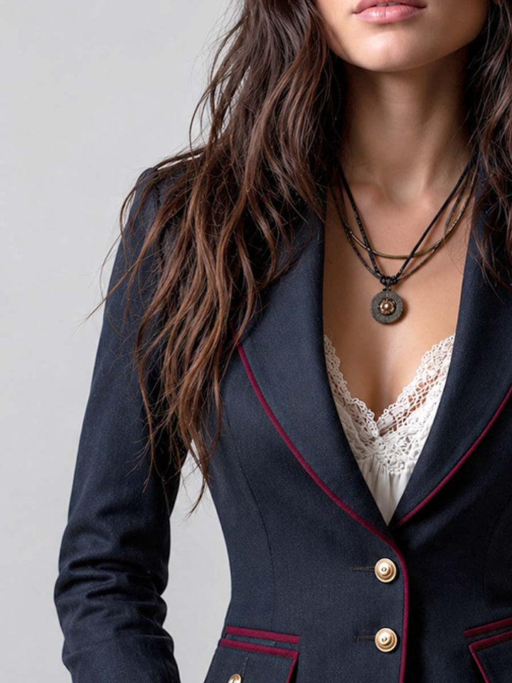 Women’s Vintage Contrast Trim Tailored Blazer