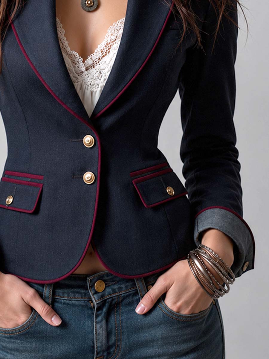 Women’s Vintage Contrast Trim Tailored Blazer