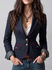 Women’s Vintage Contrast Trim Tailored Blazer