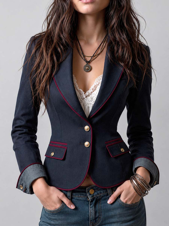 Women’s Vintage Contrast Trim Tailored Blazer