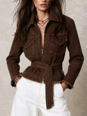 Women’s Boho Vintage Brown Belted Jacket