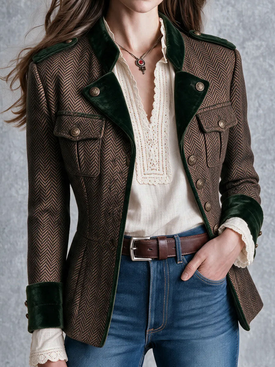 Women’s Vintage Military Epaulet Button Front Coat