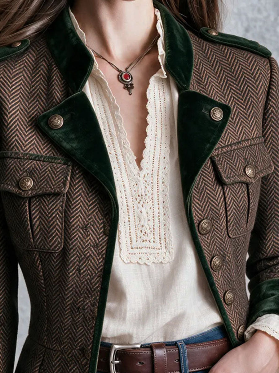 Women’s Vintage Military Epaulet Button Front Coat