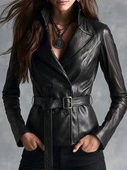 Women’s Belted Double Breasted Biker Jacket