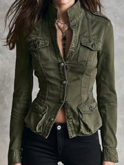 Women’s Vintage Army Green Multi Pocket Jacket