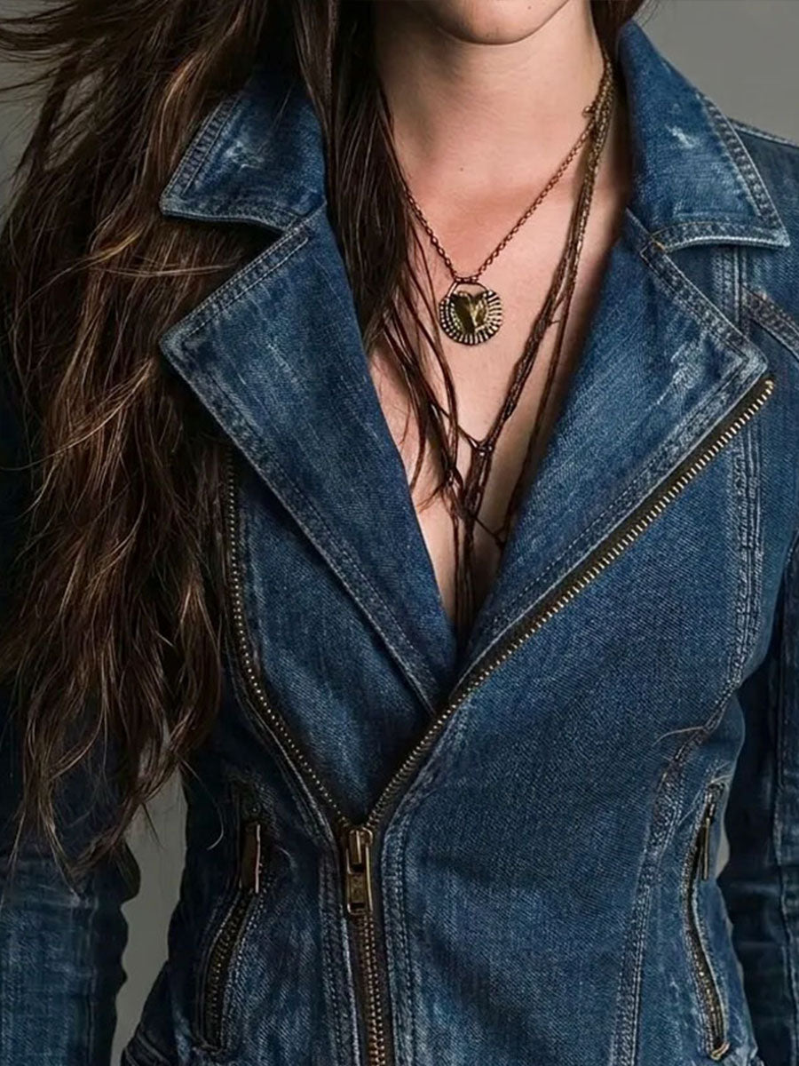 Women’s Vintage Distressed Biker Jacket