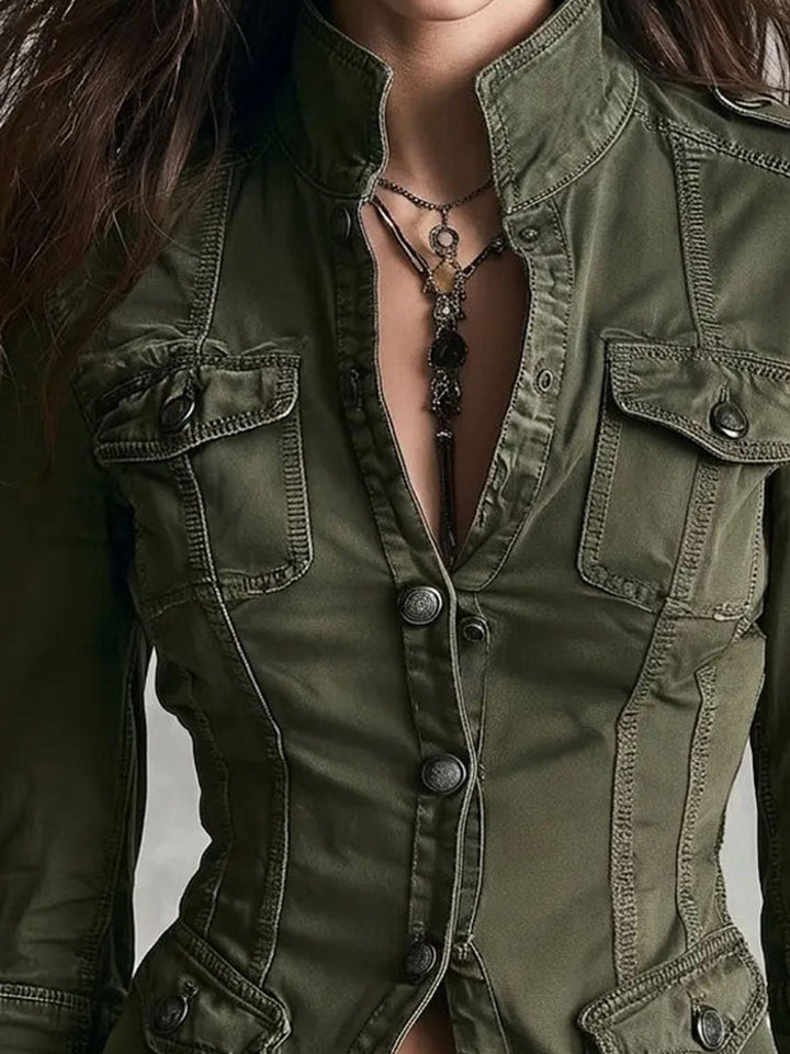 Women’s Vintage Army Green Multi Pocket Jacket
