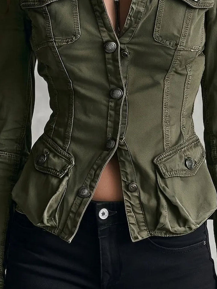 Women’s Vintage Army Green Multi Pocket Jacket