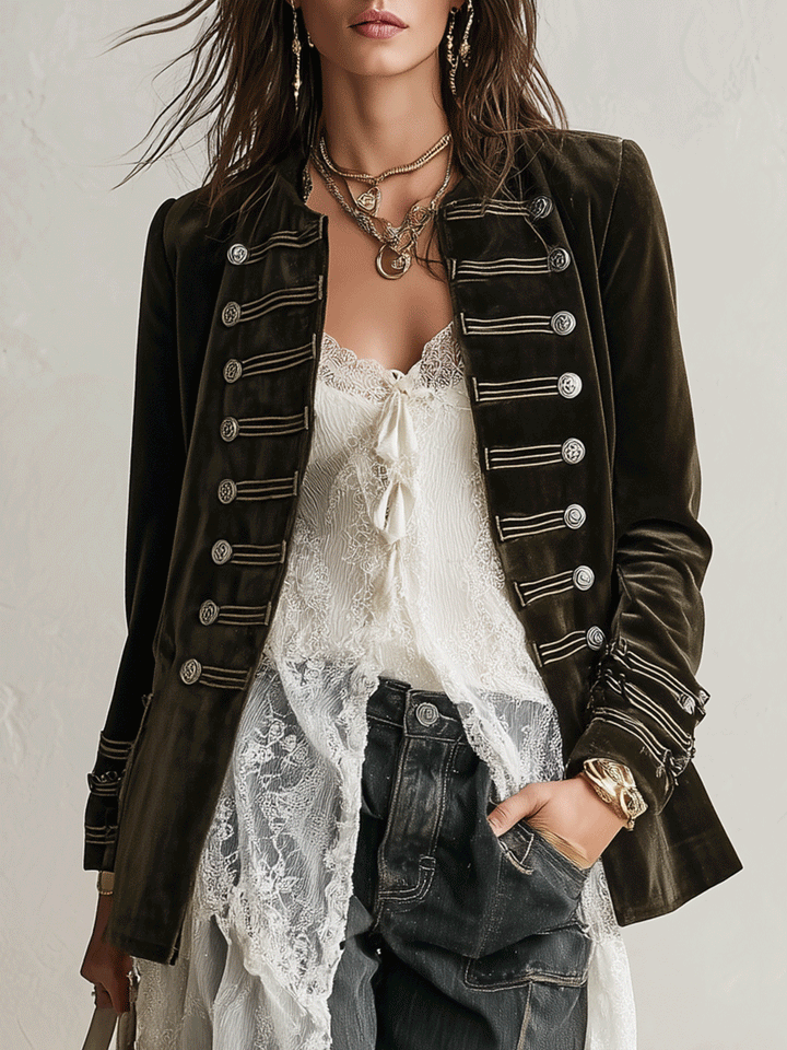Women’s Military Double-Breasted Button-Detail Jacket