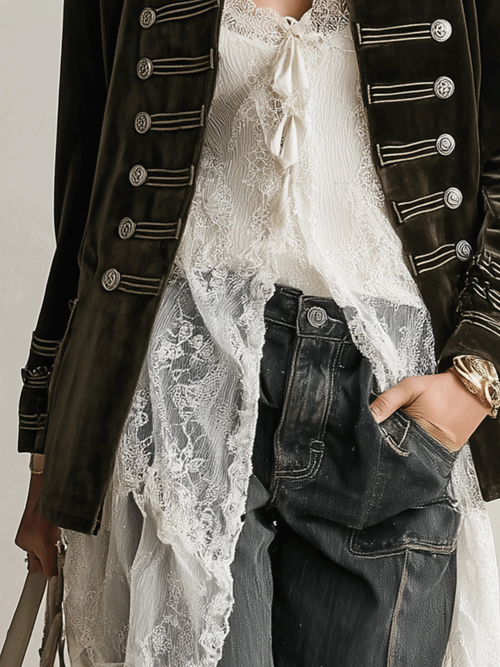 Women’s Military Double-Breasted Button-Detail Jacket