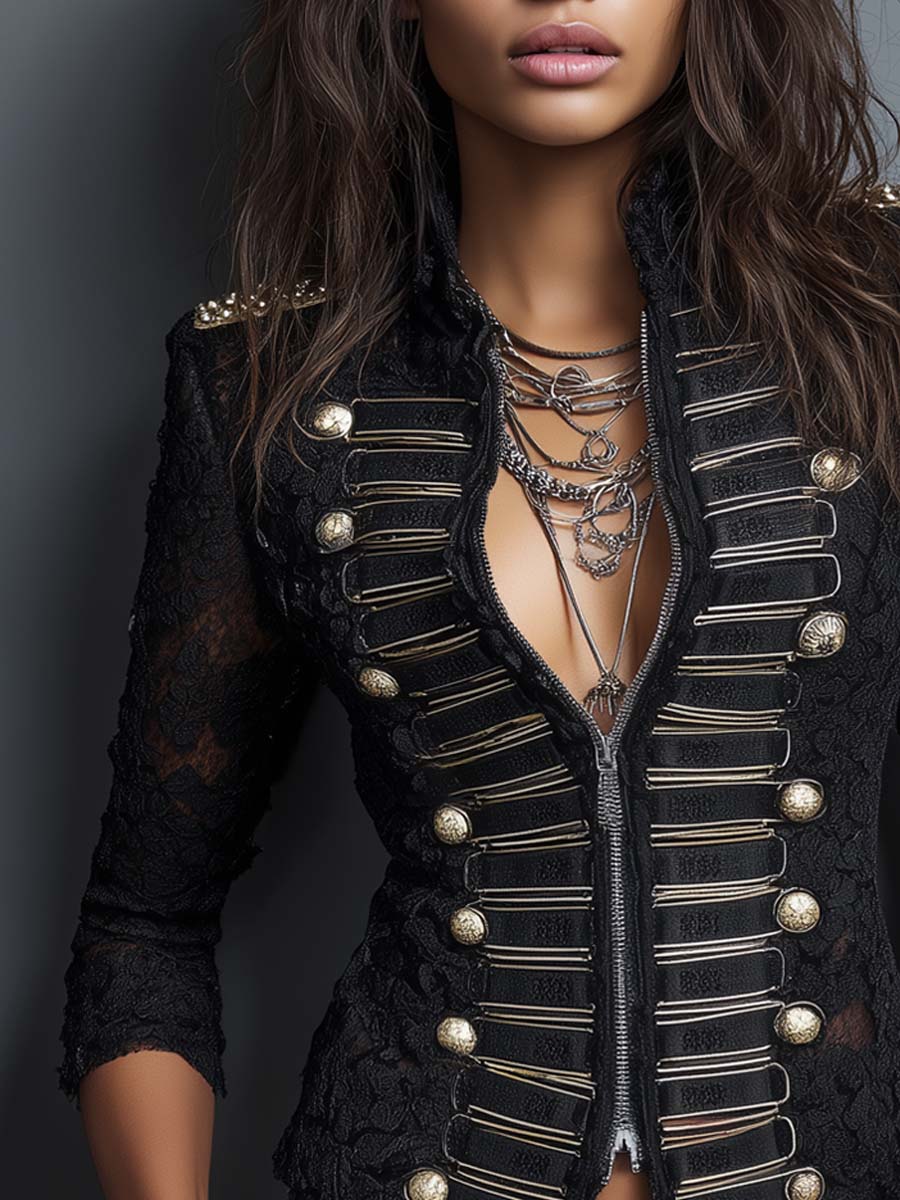 Women’s Vintage Military Style Button Front Jacket