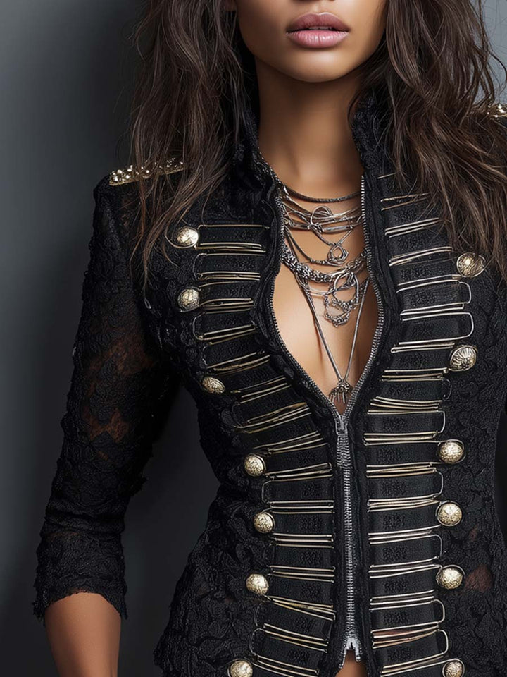 Women’s Vintage Military Style Button Front Jacket