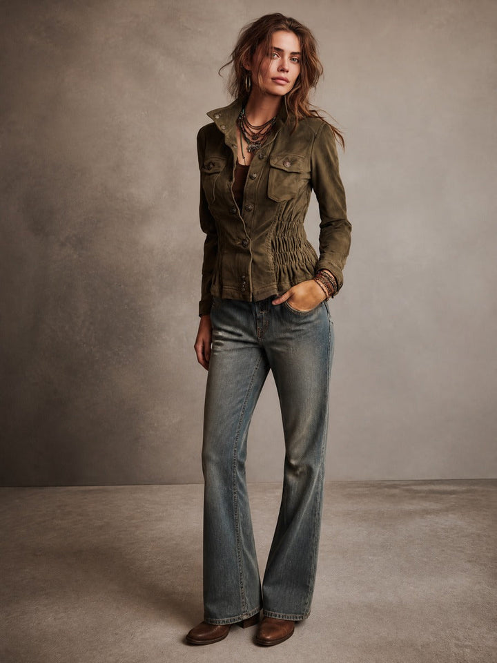 Women’s Olive Military Cinched Waist Jacket