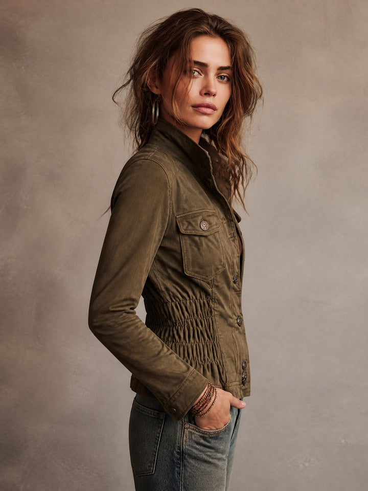 Women’s Olive Military Cinched Waist Jacket