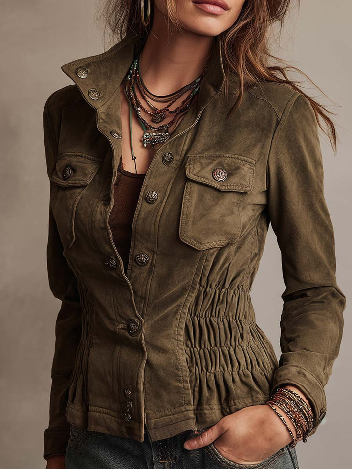 Women’s Olive Military Cinched Waist Jacket
