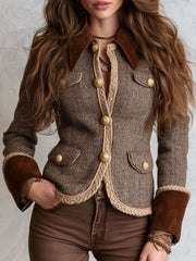 Women’s Vintage Herringbone Contrast Collar Jacket