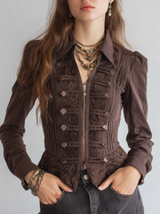Military Style Lace Panels Jacket