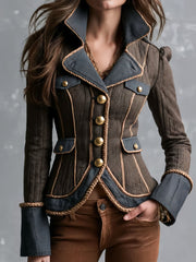Women’s Vintage Gold Button Braided Trim Jacket