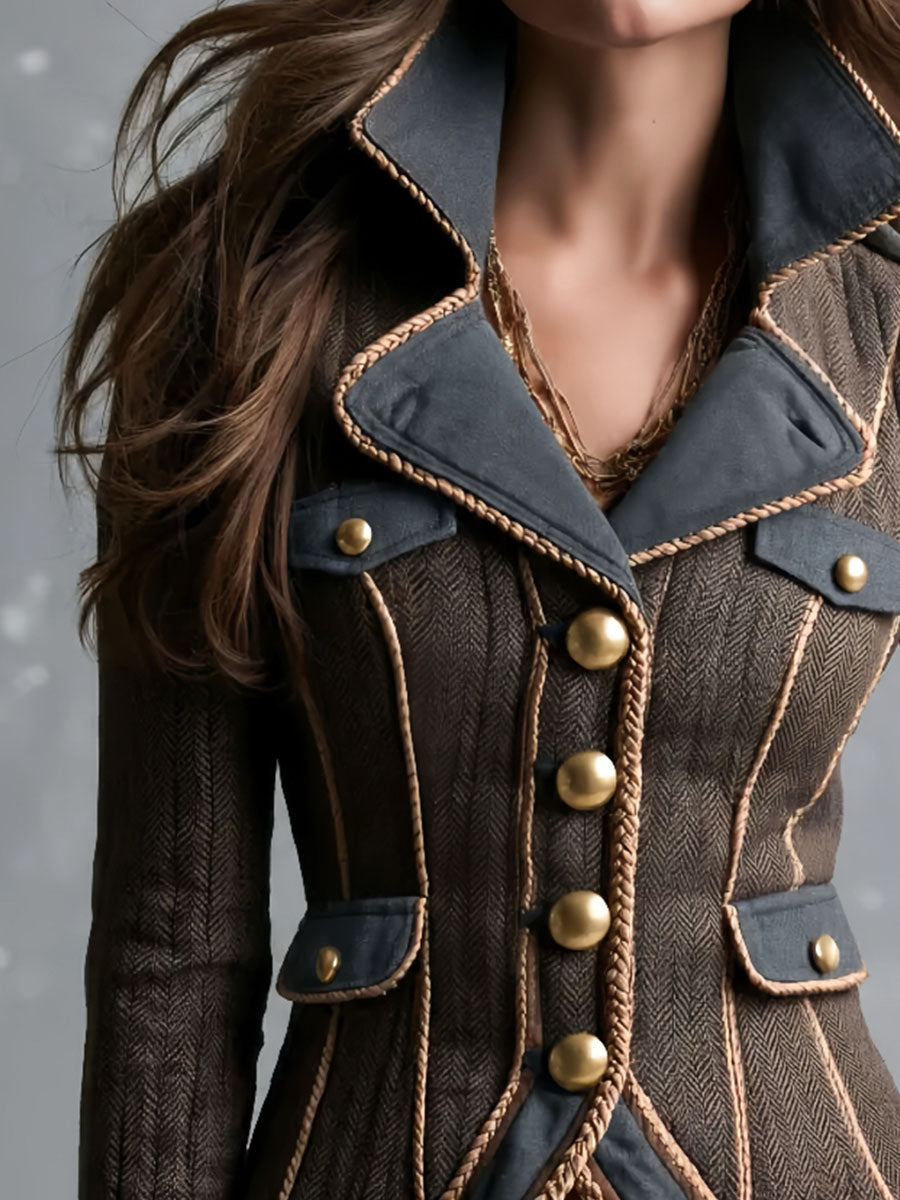 Women’s Vintage Gold Button Braided Trim Jacket